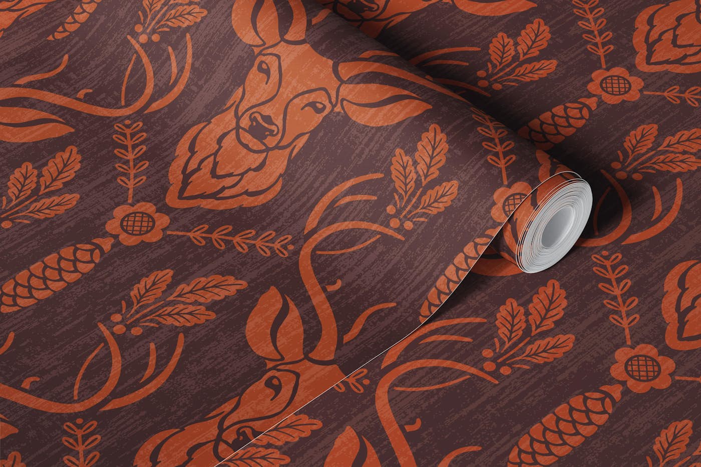 Cabincore Forest Deer - Rustic Brown wallpaper roll