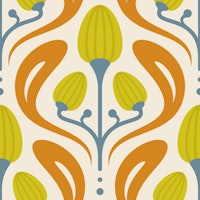 Artistic Nature Blooms in Green Orange - S tapete