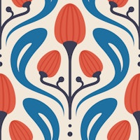 Artistic Nature Blooms in Red Blue - S tapete