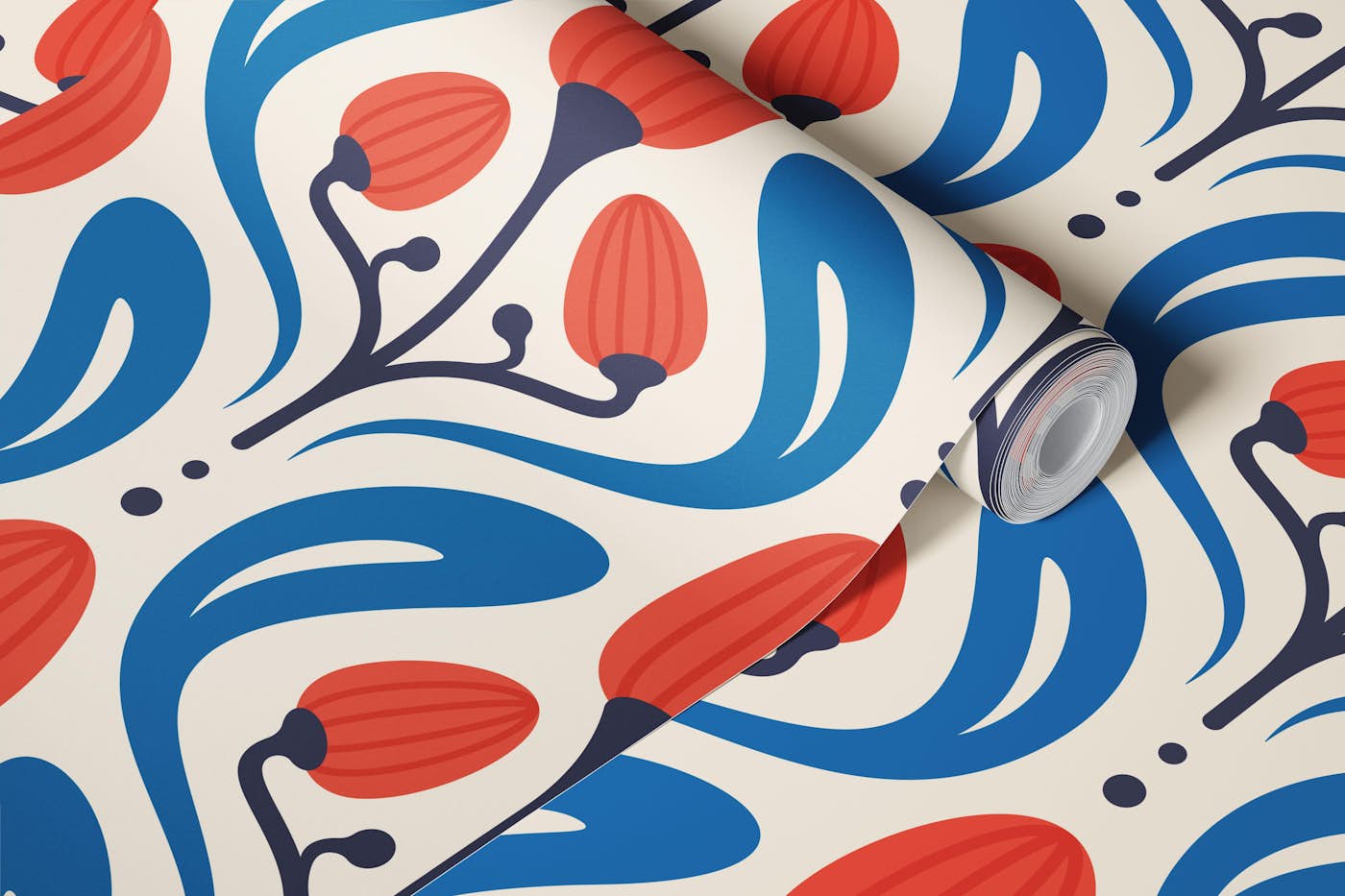 Artistic Nature Blooms in Red Blue - L wallpaper roll