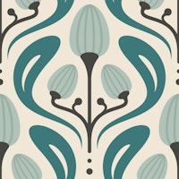 Artistic Nature Blooms in Teal - S tapete