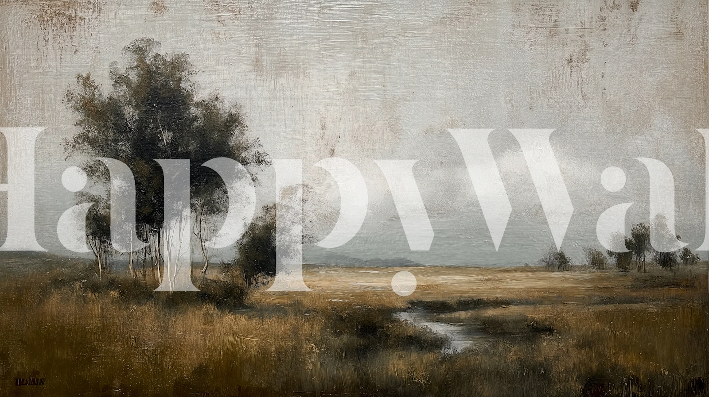 Tranquil morning landscape wallpaper in a room