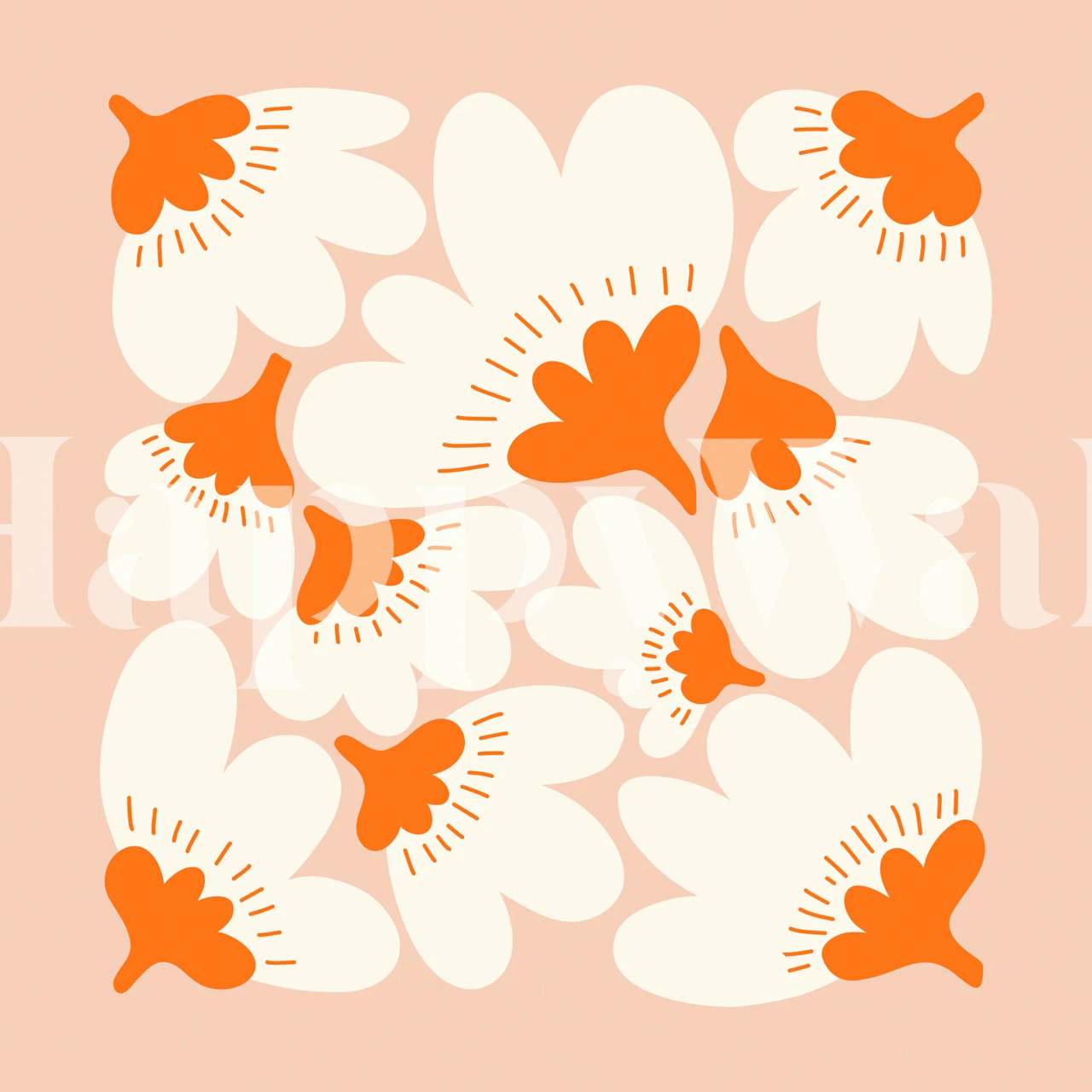 Orange and white floral pattern wallpaper