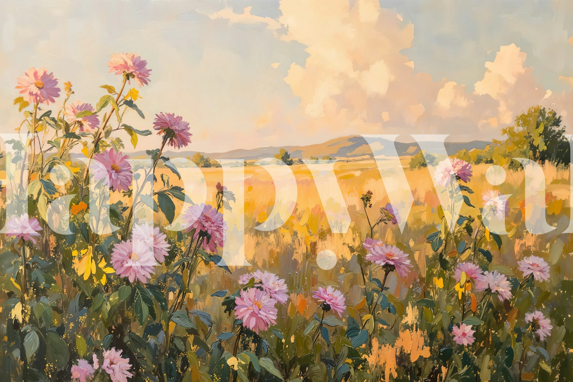 Tuscan Fields of Blossom wallpaper in a room