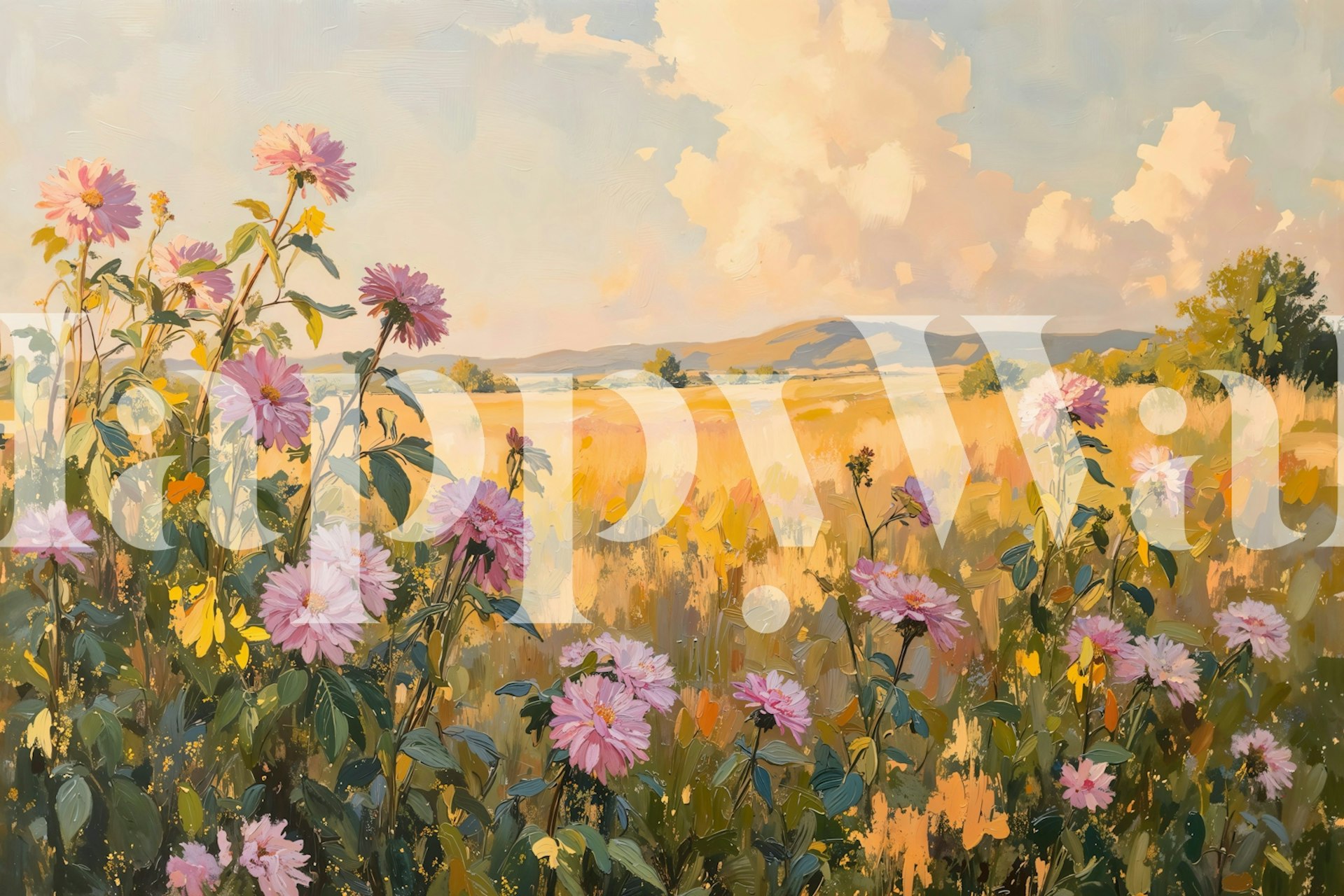 Tuscan Fields of Blossom wallpaper in a room