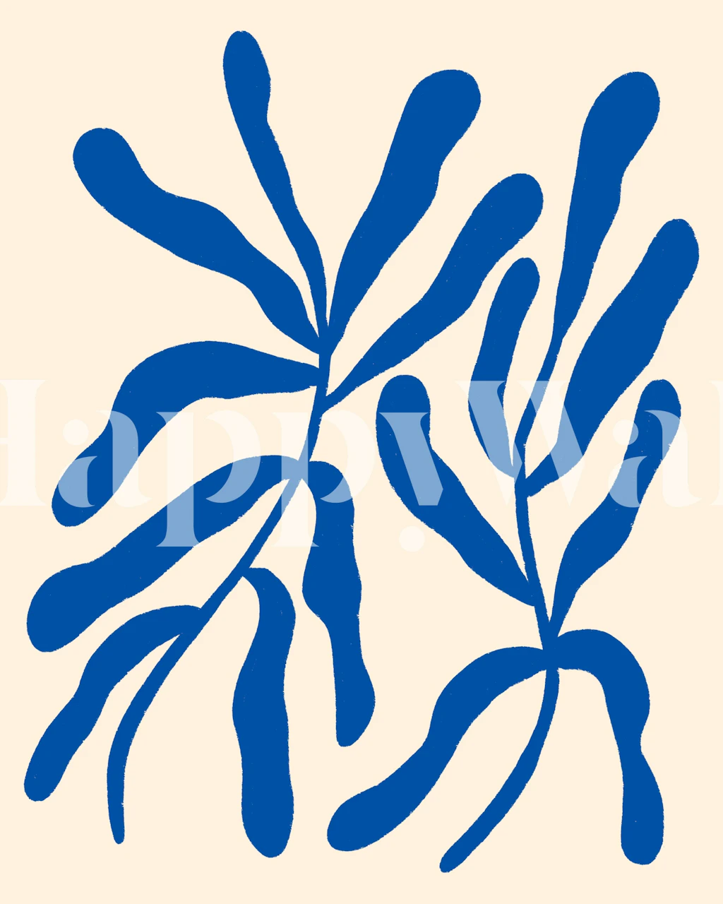 Blue stylized branches on cream background wallpaper