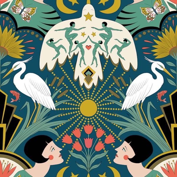 Art Deco Dreams - jade red and teal Medium
