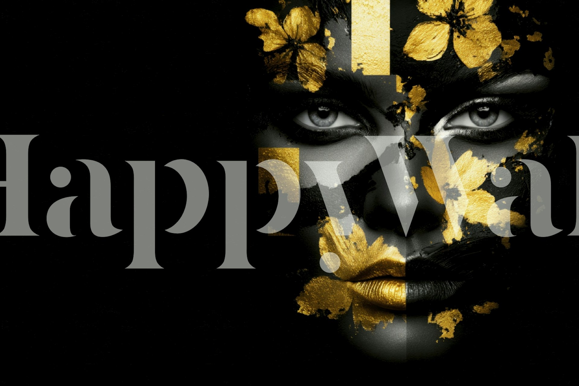 Golden Floral Face Art wallpaper in a room