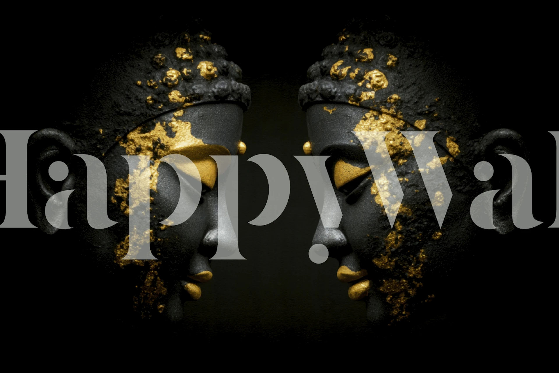 Golden Serenity Faces wallpaper in a room