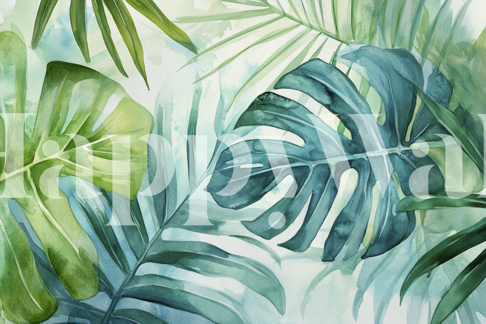 Emerald foliage wallpaper in a room