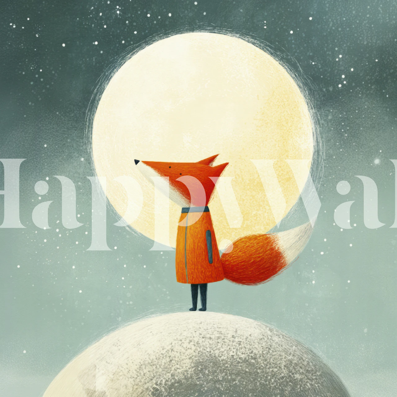 Cartoon fox in orange coat under a large glowing moon wallpaper