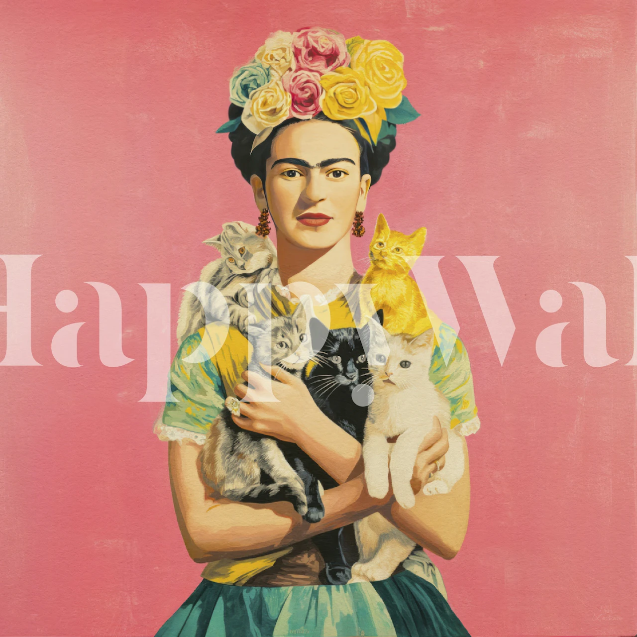 Rose Crowned Mexican Diva with Kittens tapeta