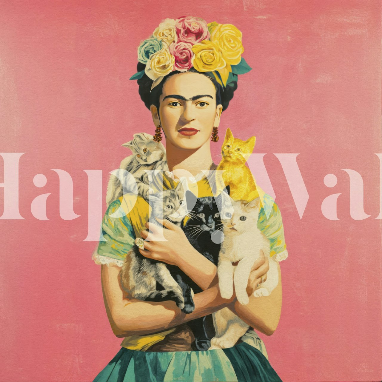 Rose Crowned Mexican Diva with Kittens ταπετσαρία