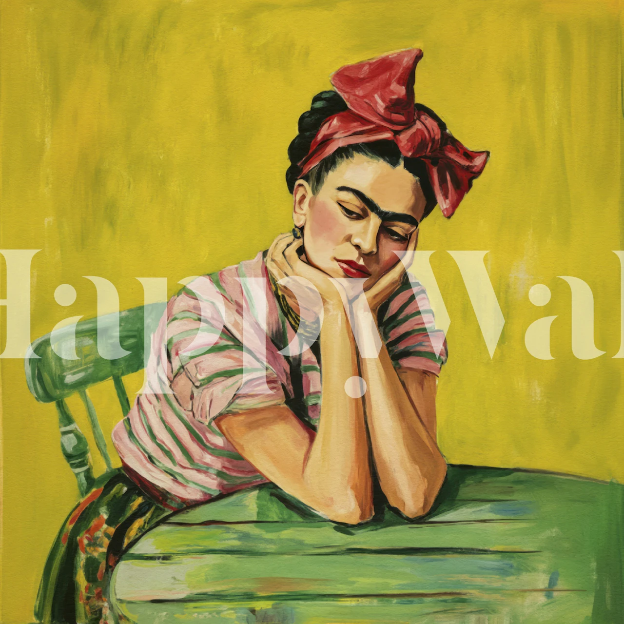 Mexican diva portrait with yellow background and pink accents wallpaper