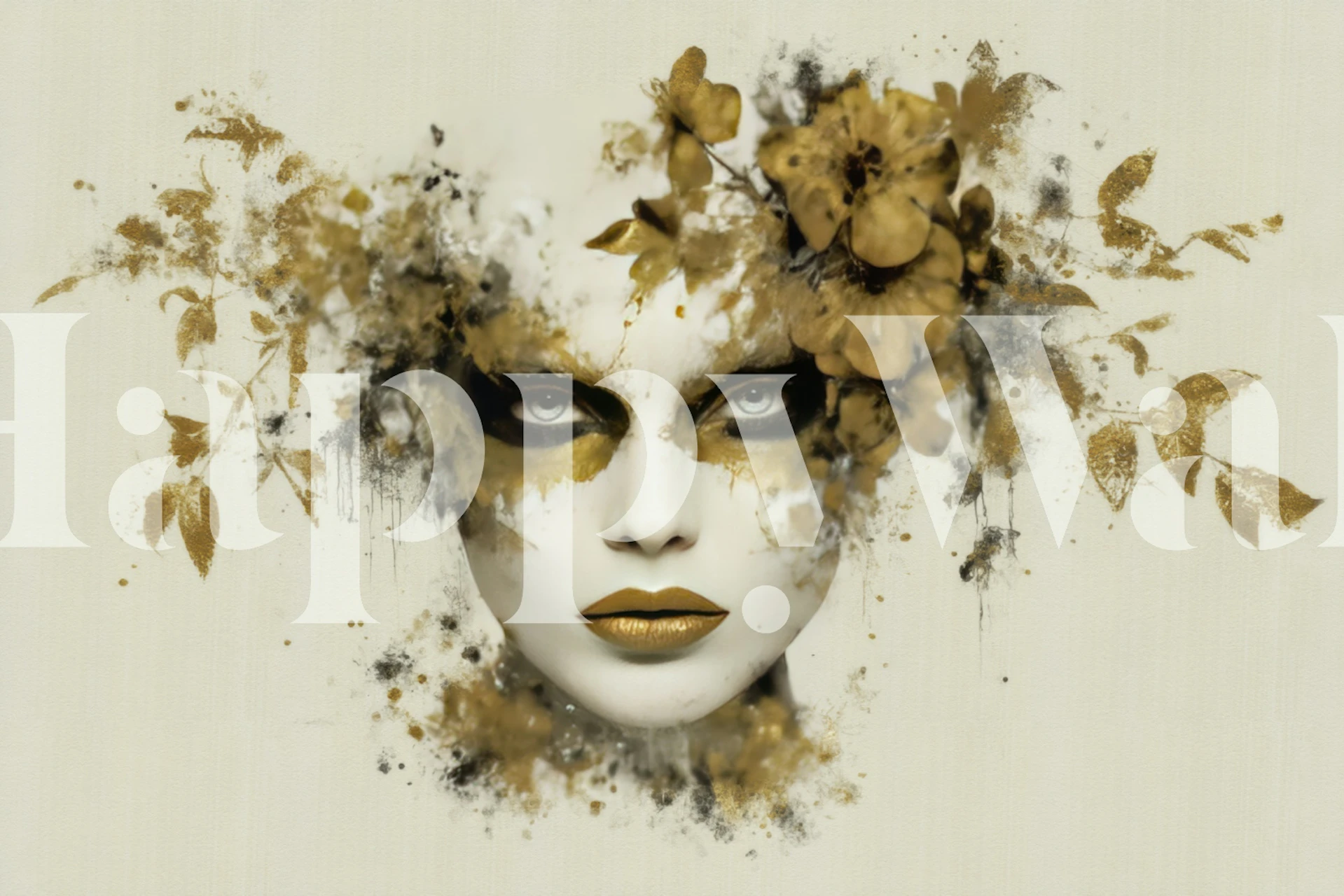 Golden Enigma Floral Portrait tapet i et rum