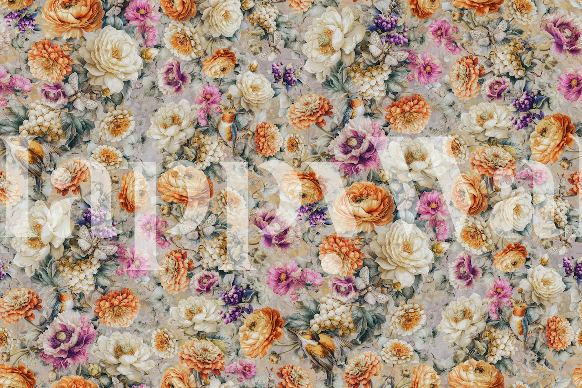 Floral design with orange, pink, and white flowers on a textured background wallpaper