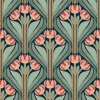 Deco Tulips in Sage & Coral -M papel pintado