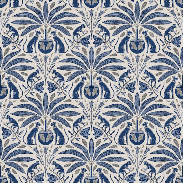 Big Cats Under Potted Palms - Cobalt Blue