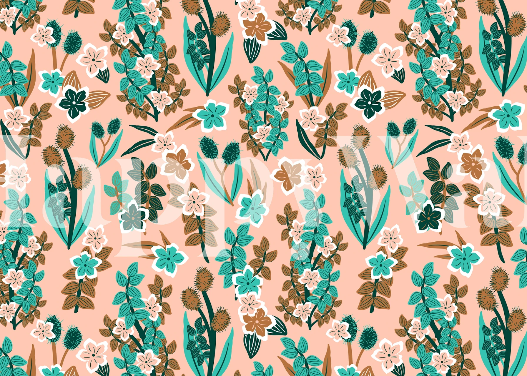 Flower cascade pink wallpaper in a room