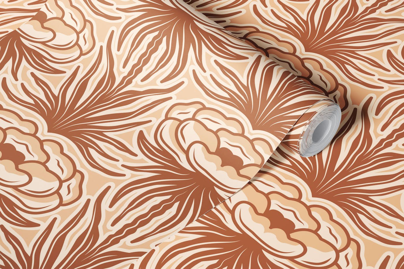 Vintage peony blossoms brown wallpaper roll