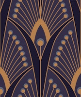 M Geometric art deco peacock feathers blue tapete