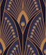 M Geometric art deco peacock feathers blue