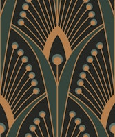 M geometric art deco peacock feathers green tapete