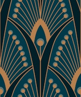 M geometric art deco peacock feathers teal tapete