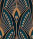 M geometric art deco peacock feathers teal