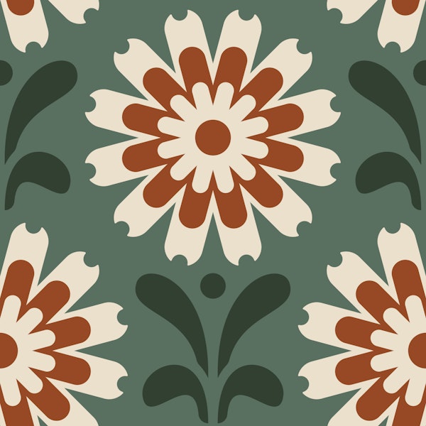 Rustic Daisy Harmony in Green Red - S