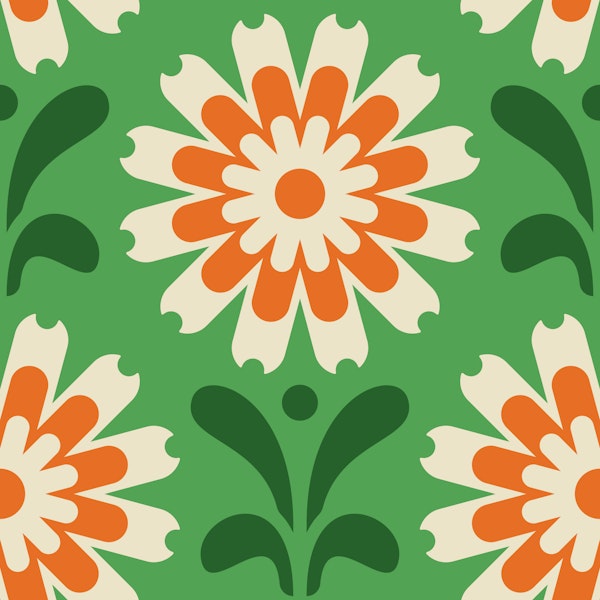 Rustic Daisy Harmony in Orange Green - S
