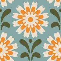 Rustic Daisy Harmony in Orange Blue - S ταπετσαρία