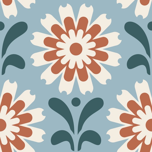 Rustic Daisy Harmony in Blue Red - S
