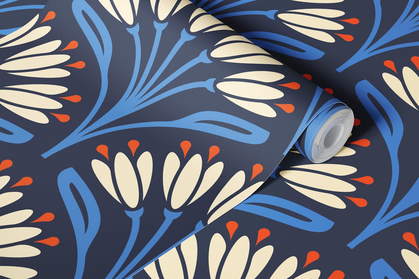 Art Nouveau Floral Touch in Blue - S wallpaper roll