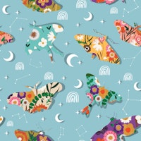 Lunar Blossoms and Butterflies Blue tapete