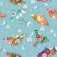 Lunar Blossoms and Butterflies Blue