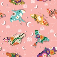 Lunar Blossoms and Butterflies Pink tapete