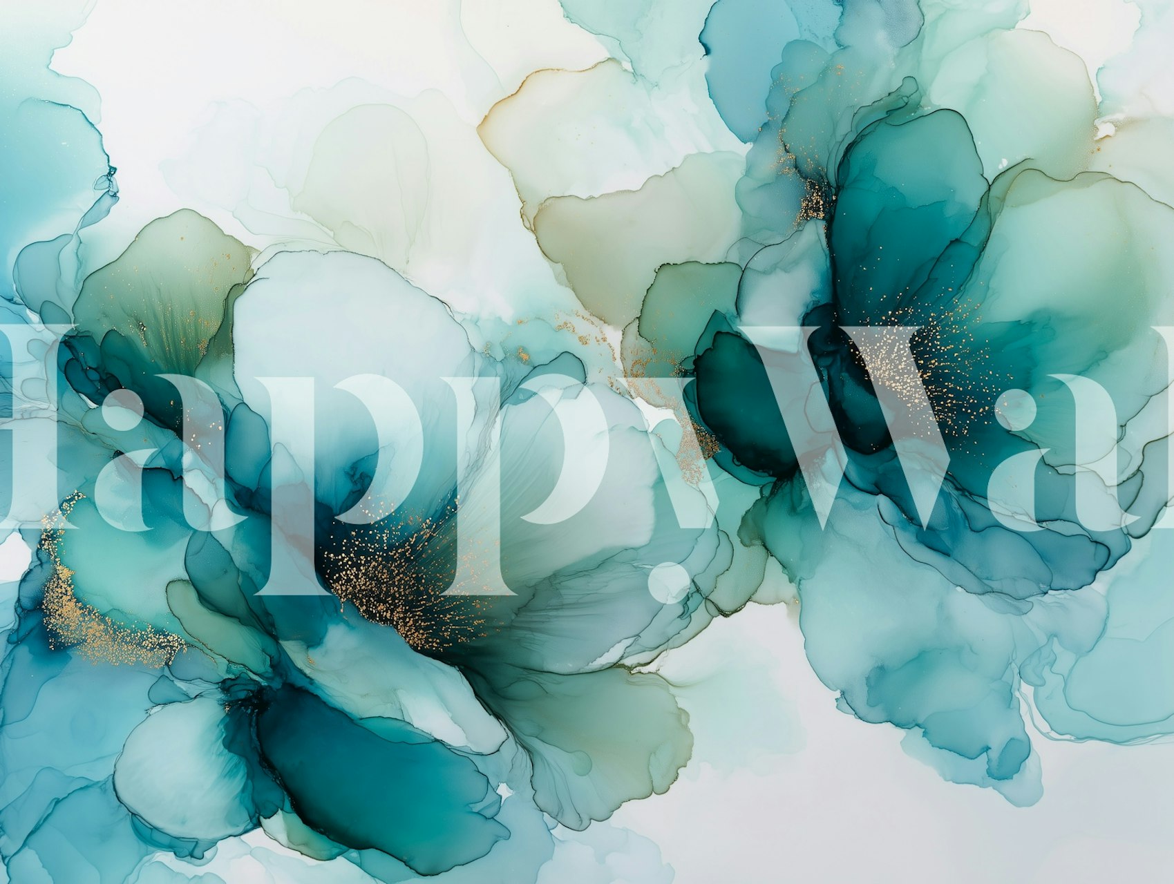 Grandes fleurs bleu clair et foncé sur fond blanc wallpaper