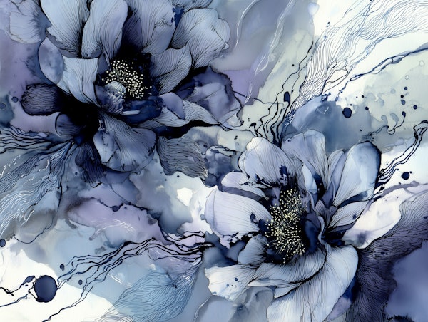 Indigo Bloom Ink Flowers