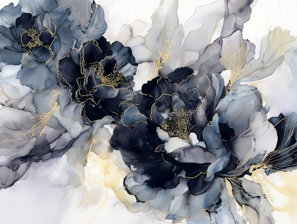 Midnight Blossom Ink Flowers