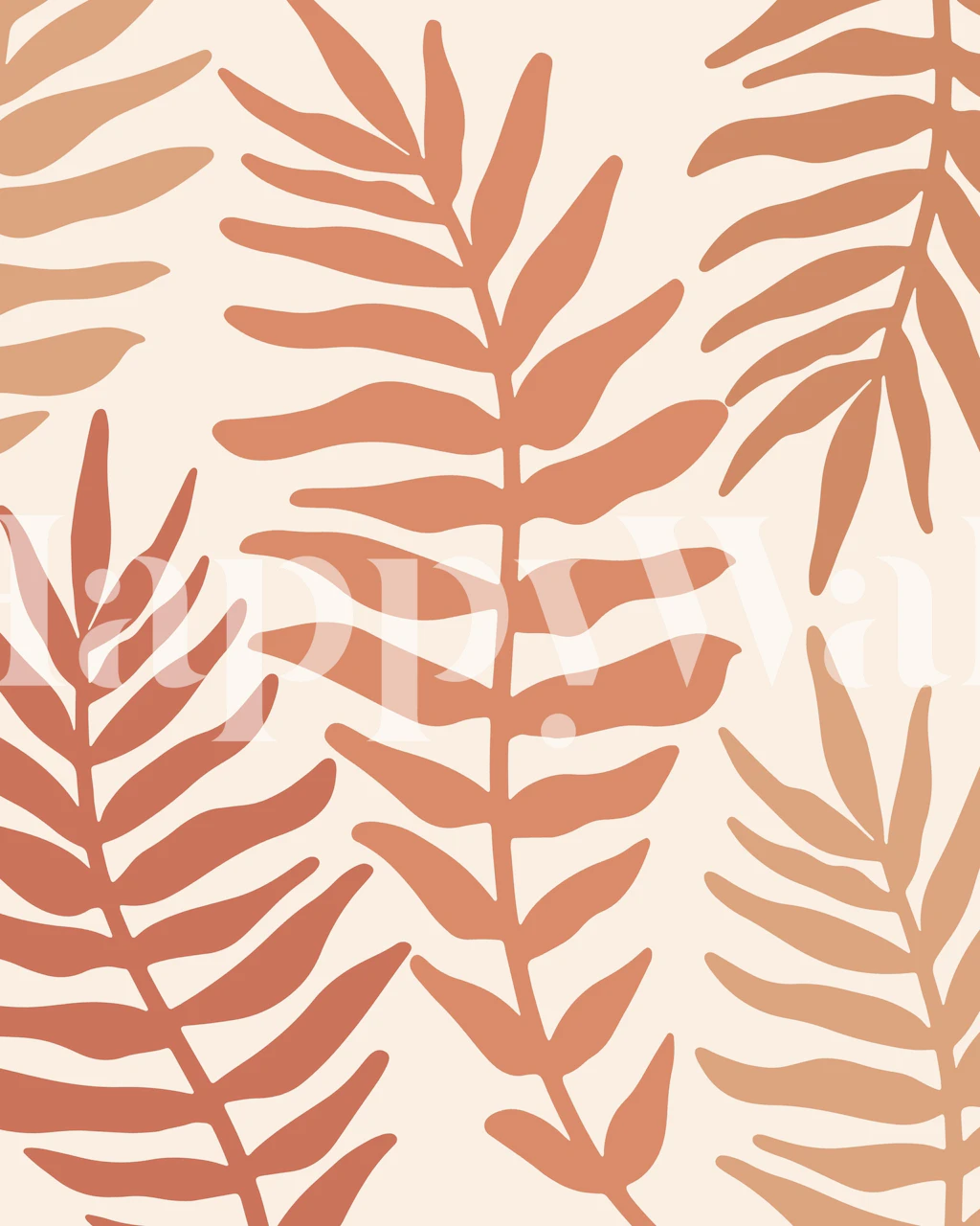 Terracotta leaves on ivory background wall mural
