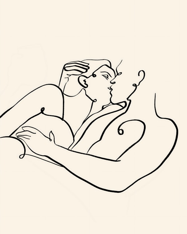 The Kiss Line Drawing