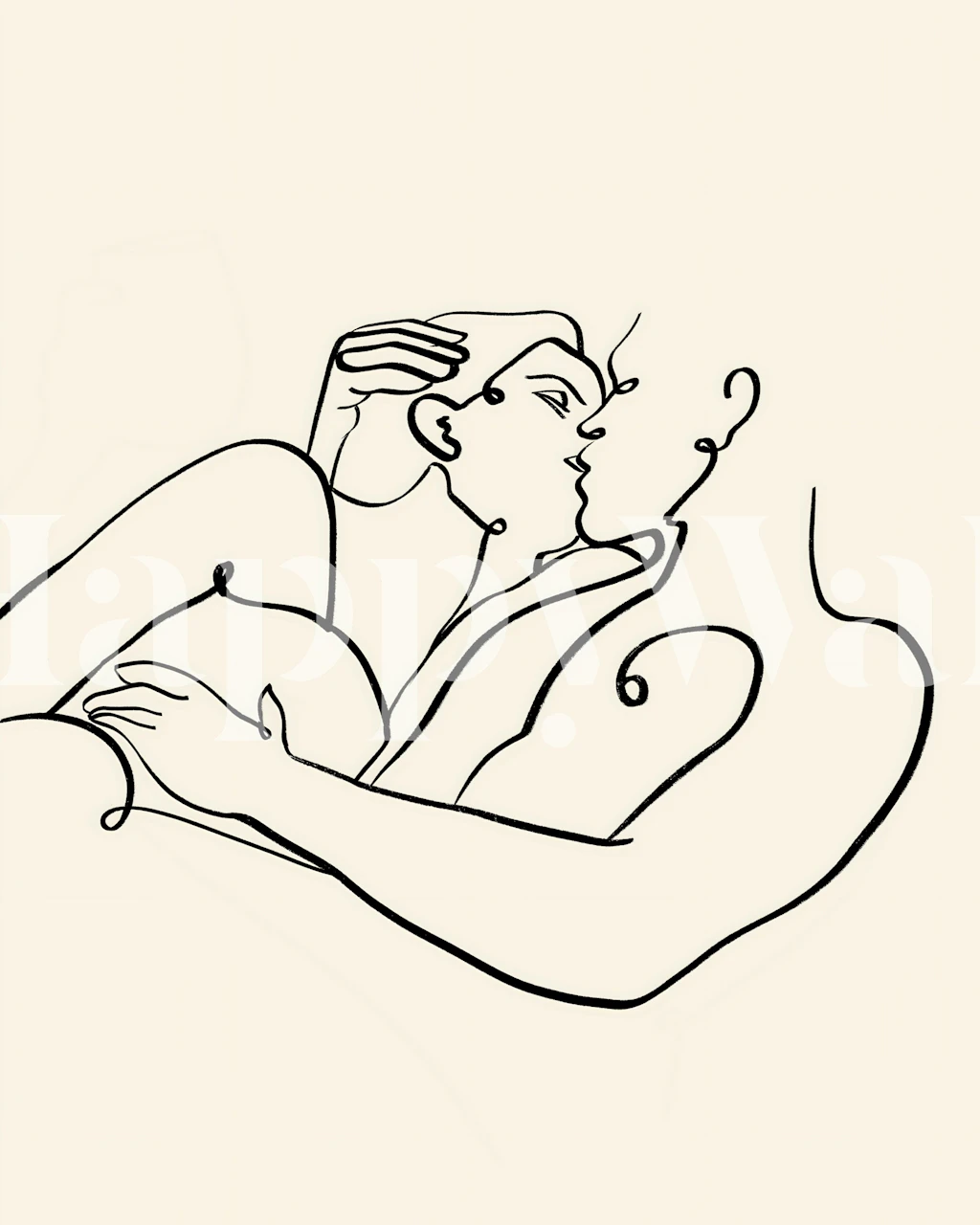 The Kiss Line Drawing wallpaper in a room