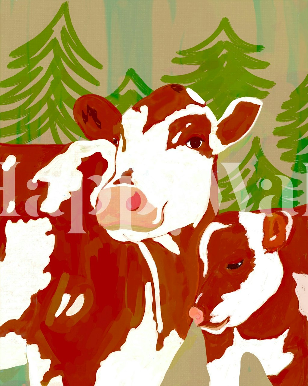 Ταπετσαρία αγελάδας και μοσχαριού σε ένα δωμάτιο