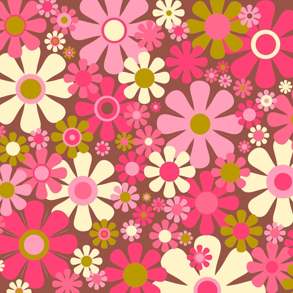 Groovy Retro Floral Pattern Pink and Brown