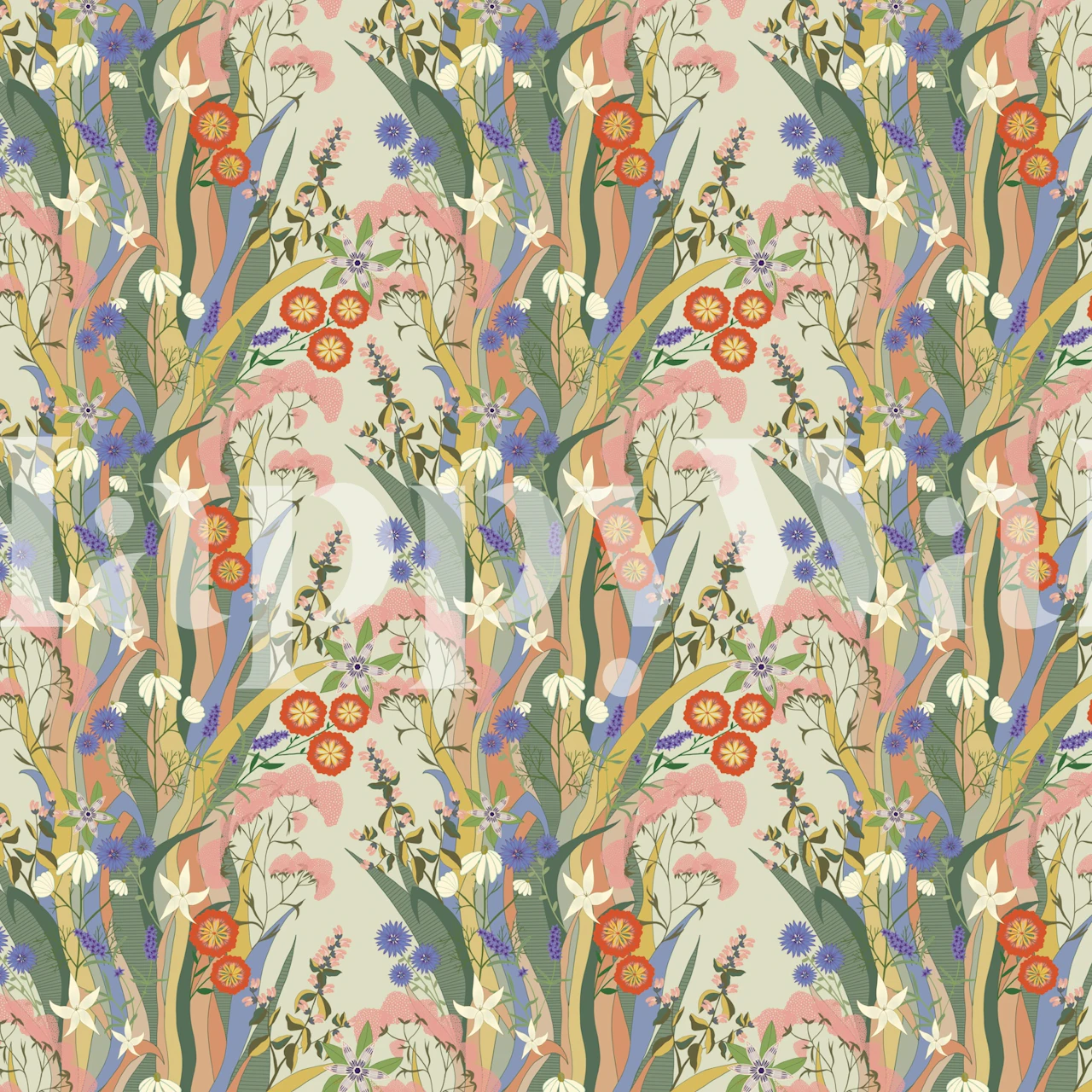 Colorful flowers and plants on light background wallpaper