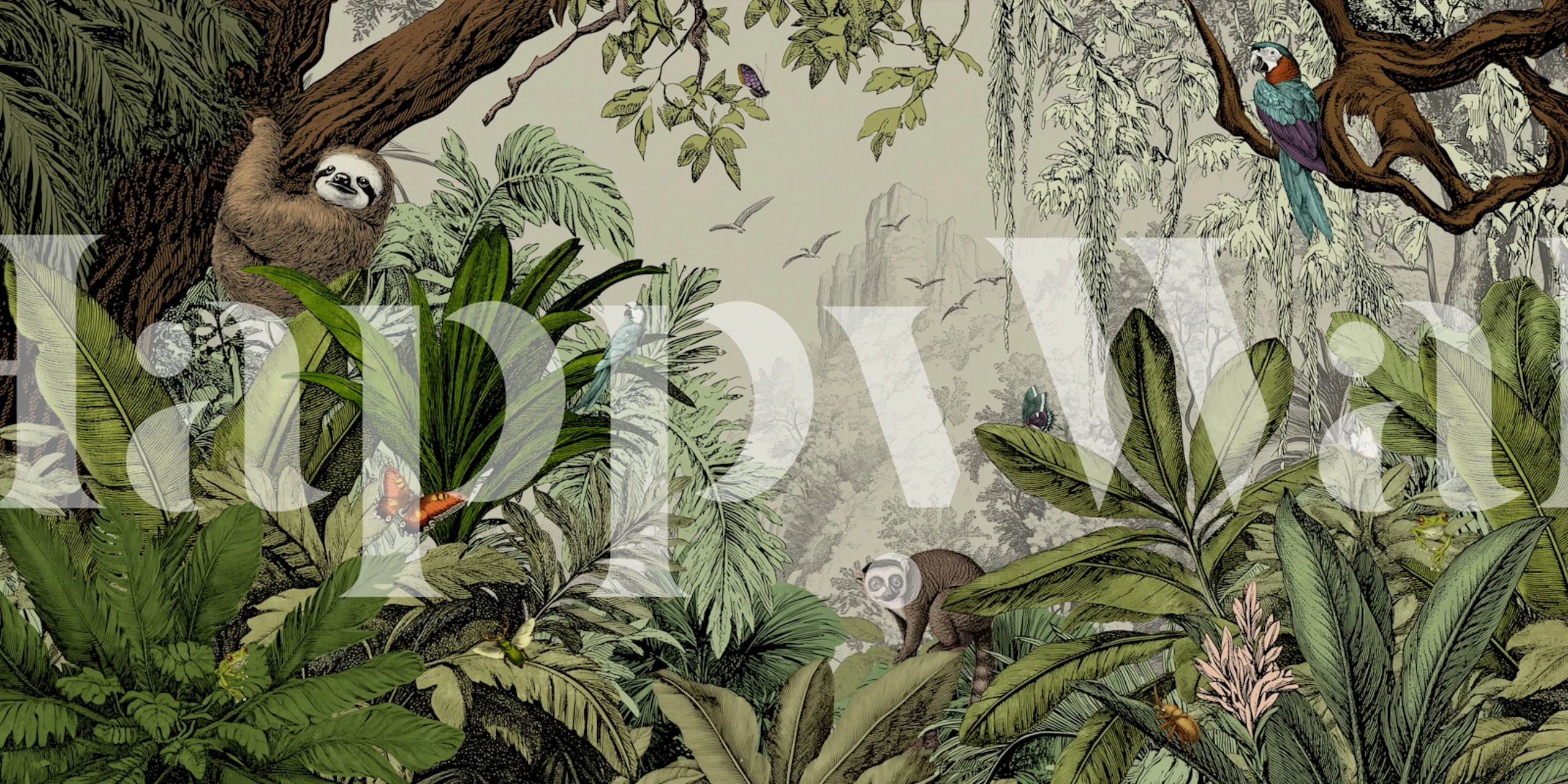 Jungle Vista Day-tapet i ett rum