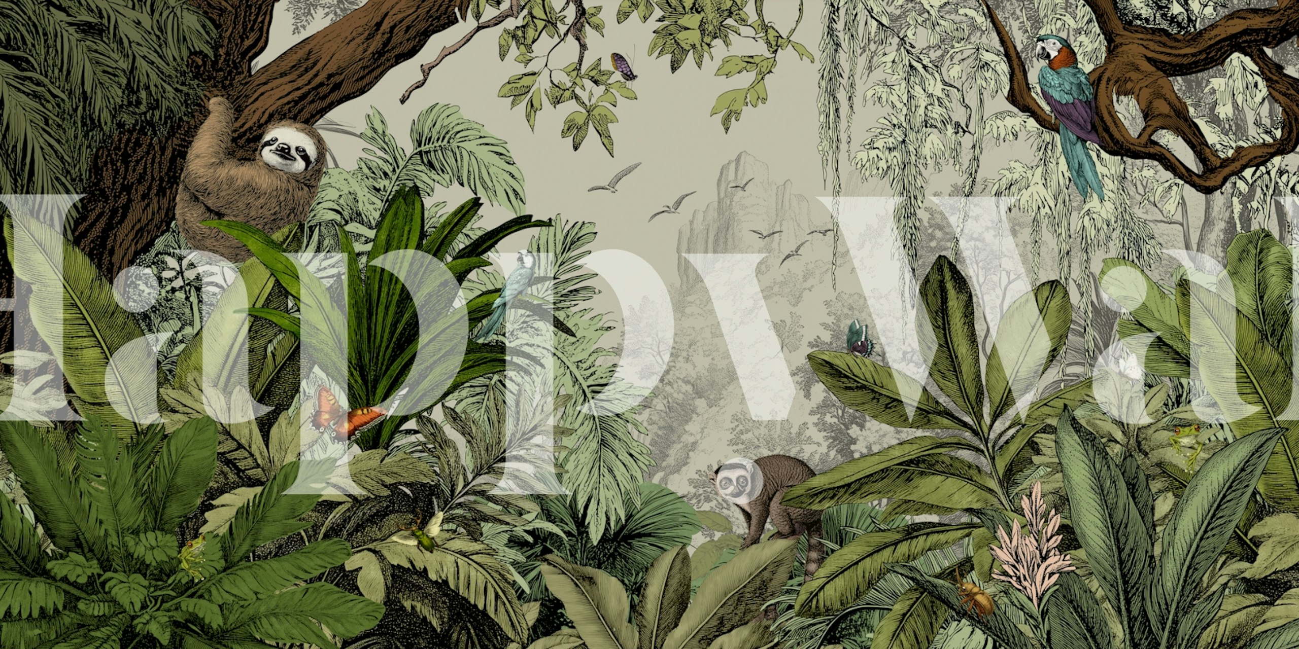 Jungle Vista Day-tapet i ett rum