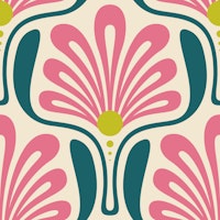 Art Deco Floral Waves in Pink Green - S papiers peint