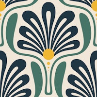Art Deco Floral Waves in Green - S tapete